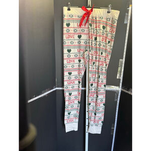 Women's Jordann XL Cream Red Green Love Heart Holiday Pajama Bottoms